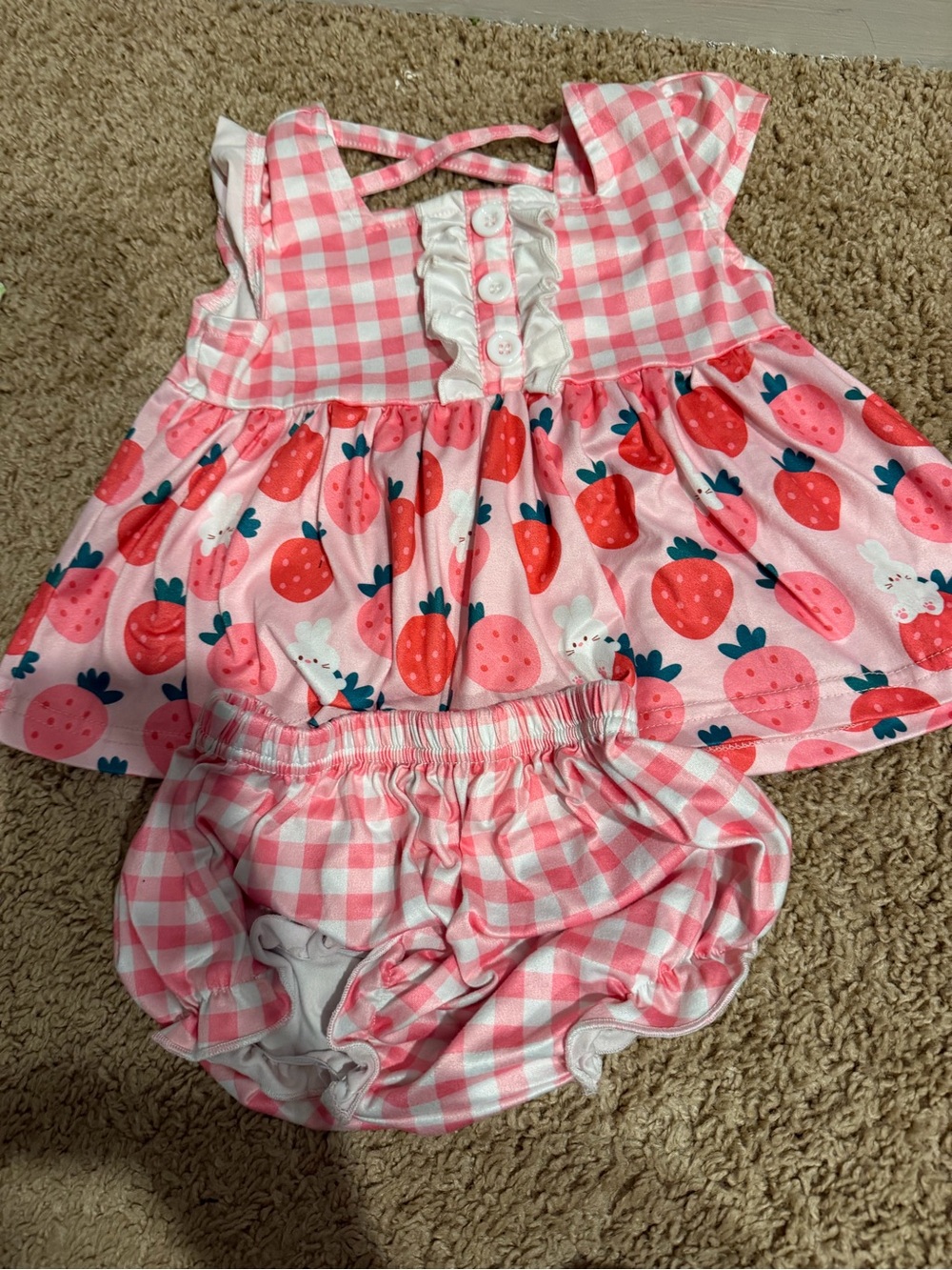 Baby Pink Strawberry Gingham top & shorts